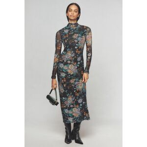 Anthropologie Floral Mesh Mock Neck Knit Maxi Dress XLP